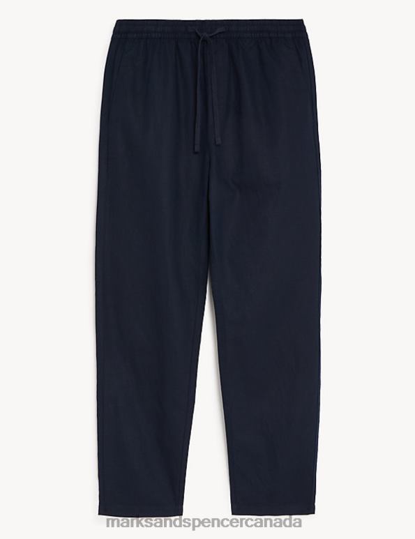 Men Navy Clothing Marks & Spencer Tapered Fit Linen Blend Trousers 20VTD5197 - Marks and Spencer Canada locations