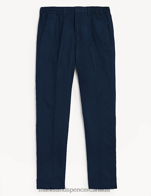 Marks and Spencer near me - Men Navy Clothing Marks & Spencer Tapered Fit Linen Blend Trousers 20VTD5402