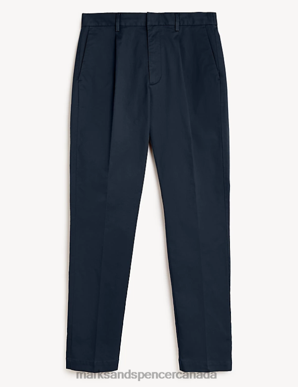 Marks and Spencer Canada - Men Navy Clothing Marks & Spencer Tapered Fit Pleat Front Stretch Chinos 20VTD5169