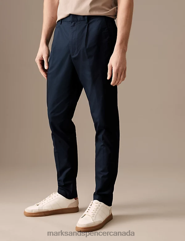 Marks and Spencer Canada - Men Navy Clothing Marks & Spencer Tapered Fit Pleat Front Stretch Chinos 20VTD5169