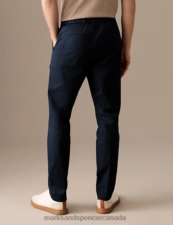 Marks and Spencer Canada - Men Navy Clothing Marks & Spencer Tapered Fit Pleat Front Stretch Chinos 20VTD5169