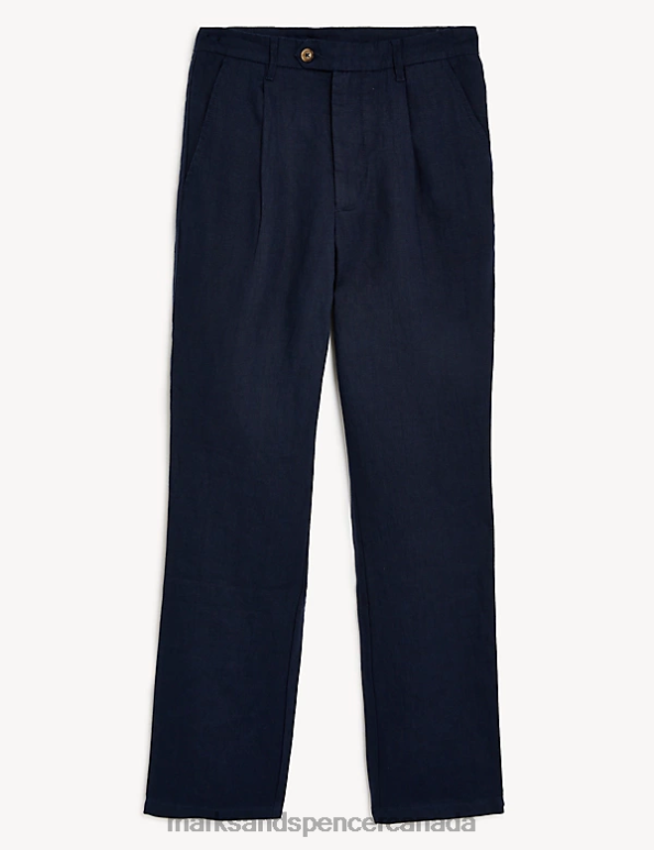 Marks and Spencer sale - Men Navy Clothing Marks & Spencer Tapered Fit Pure Linen Single Pleat Trousers 20VTD5277