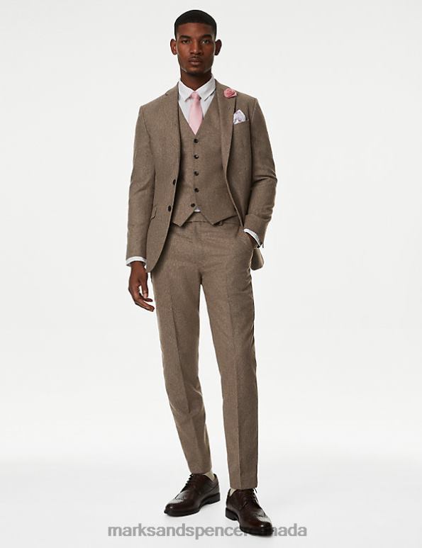 Marks and Spencer near me - Men Oatmeal Clothing Marks & Spencer Tailored Fit Wool Rich Donegal Suit Trousers 20VTD5603