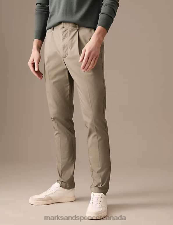 Men Onyx Clothing Marks & Spencer Tapered Fit Pleat Front Stretch Chinos 20VTD5562 - Marks and Spencer online
