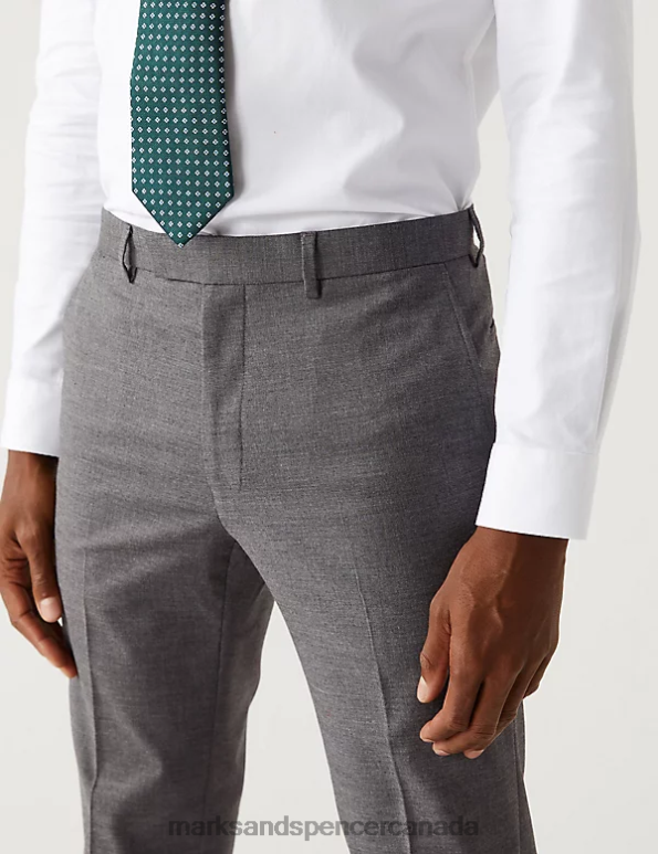 Men Silver Grey Clothing Marks & Spencer Skinny Fit Stretch Suit Trousers 20VTD5655 - Marks and Spencer Canada locations