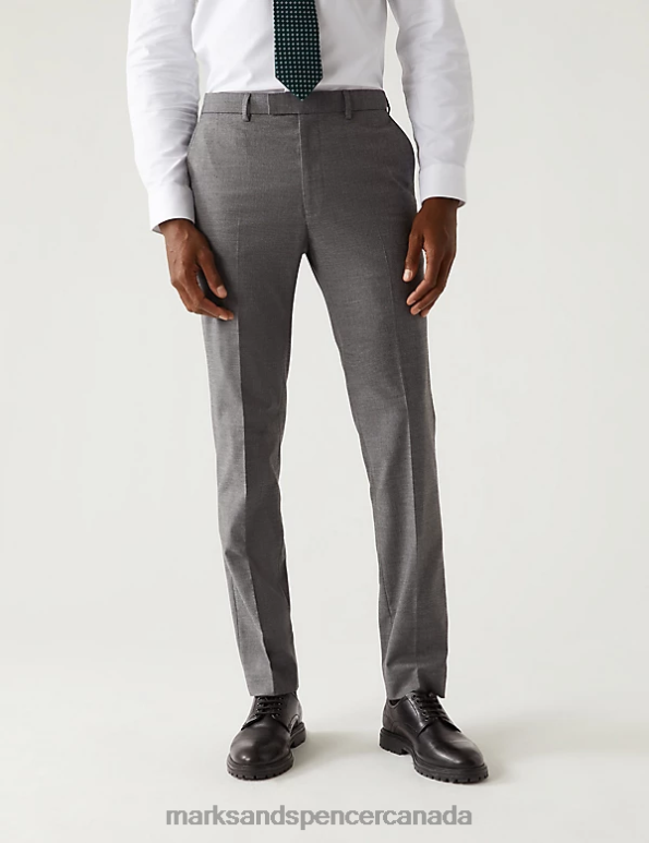 Men Silver Grey Clothing Marks & Spencer Skinny Fit Stretch Suit Trousers 20VTD5655 - Marks and Spencer Canada locations