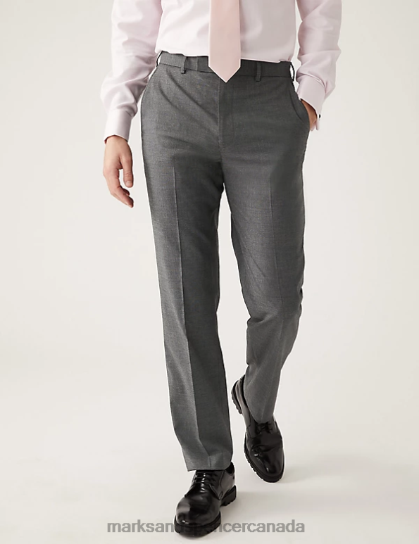 Men Silver Grey Clothing Marks & Spencer Slim Fit Sharkskin Stretch Suit Trousers 20VTD6042 - Marks and Spencer outlet