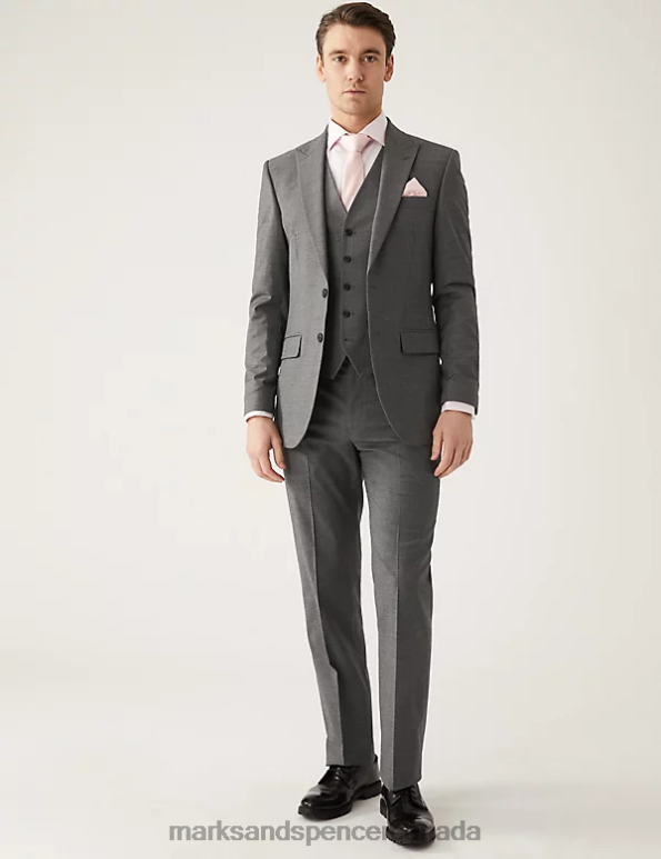 Men Silver Grey Clothing Marks & Spencer Slim Fit Sharkskin Stretch Suit Trousers 20VTD6042 - Marks and Spencer outlet