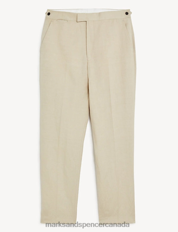 Marks and Spencer Canada - Men Stone Clothing Marks & Spencer Regular Fit Italian Silk And Linen Trousers 20VTD6814