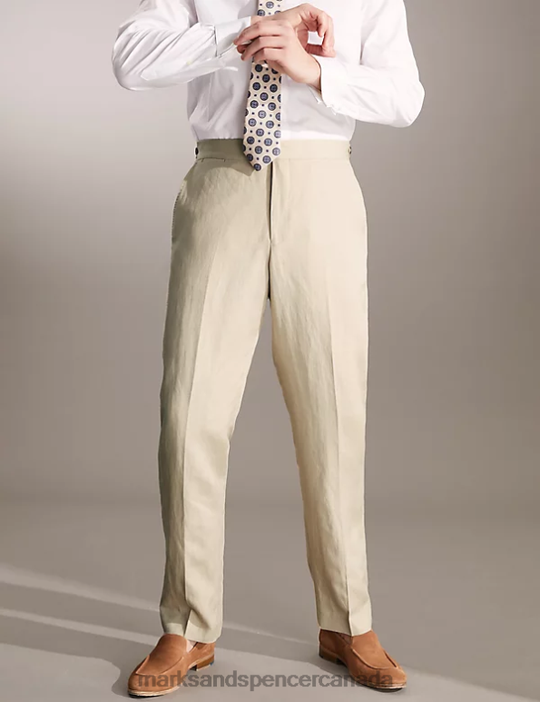 Marks and Spencer Canada - Men Stone Clothing Marks & Spencer Regular Fit Italian Silk And Linen Trousers 20VTD6814