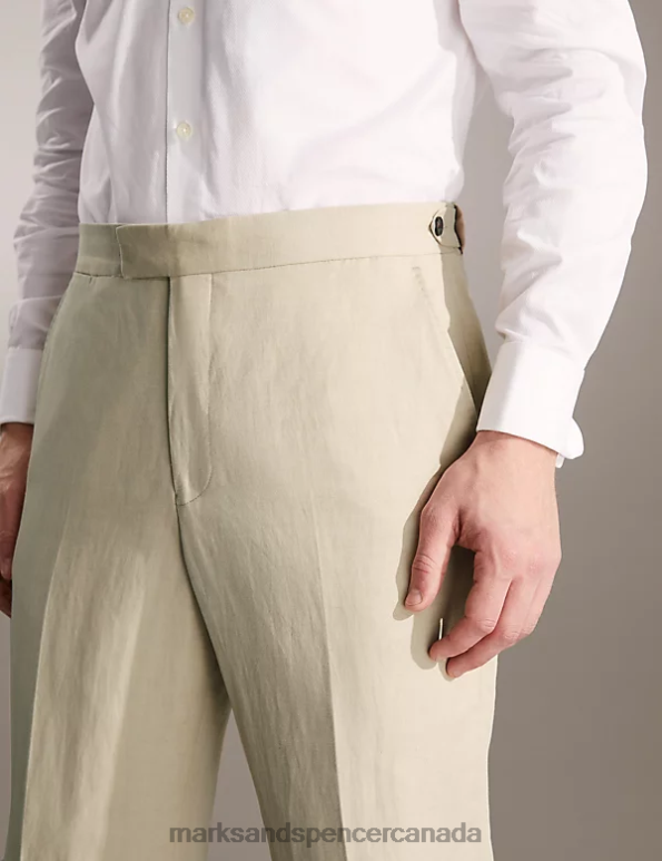 Marks and Spencer Canada - Men Stone Clothing Marks & Spencer Regular Fit Italian Silk And Linen Trousers 20VTD6814