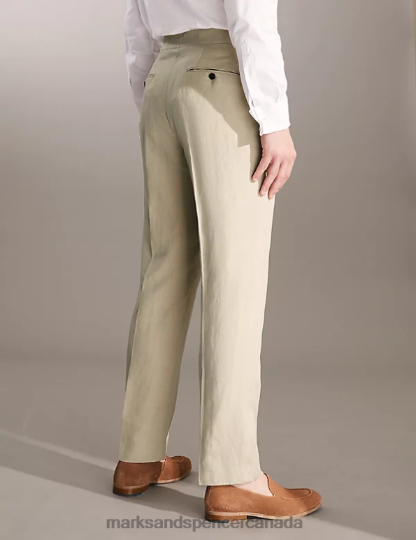 Marks and Spencer Canada - Men Stone Clothing Marks & Spencer Regular Fit Italian Silk And Linen Trousers 20VTD6814