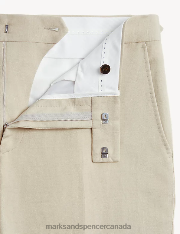 Marks and Spencer Canada - Men Stone Clothing Marks & Spencer Regular Fit Italian Silk And Linen Trousers 20VTD6814