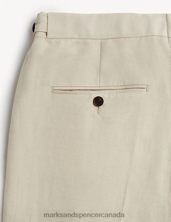 Marks and Spencer Canada - Men Stone Clothing Marks & Spencer Regular Fit Italian Silk And Linen Trousers 20VTD6814