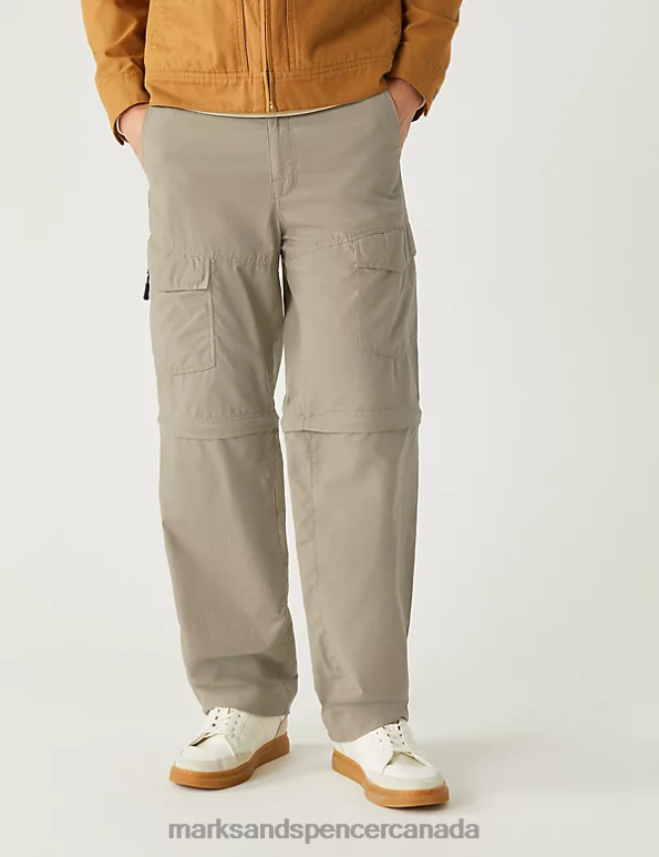 Men Stone Clothing Marks & Spencer Regular Fit Zip Off Trekking Cargo Trousers 20VTD7480 - Marks and Spencer outlet