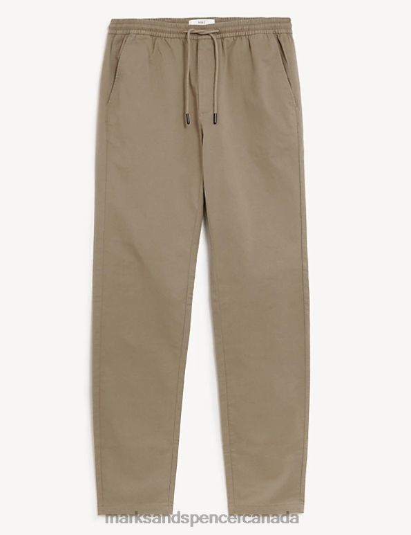 Men Stone Clothing Marks & Spencer Tapered Fit Elasticated Waist Trousers 20VTD5745 - Marks and Spencer online