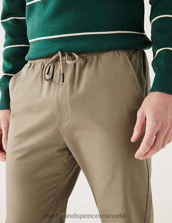 Men Stone Clothing Marks & Spencer Tapered Fit Elasticated Waist Trousers 20VTD5745 - Marks and Spencer online