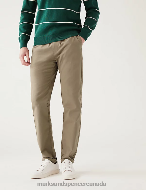 Men Stone Clothing Marks & Spencer Tapered Fit Elasticated Waist Trousers 20VTD5745 - Marks and Spencer online