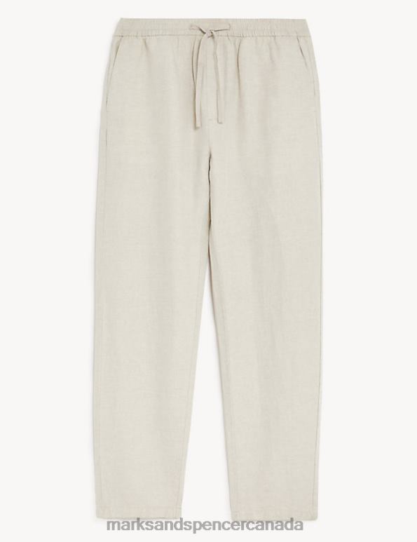 Men Stone Clothing Marks & Spencer Tapered Fit Linen Blend Trousers 20VTD4871 - Marks and Spencer online