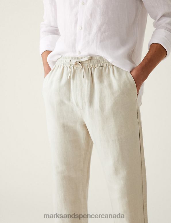 Men Stone Clothing Marks & Spencer Tapered Fit Linen Blend Trousers 20VTD4871 - Marks and Spencer online