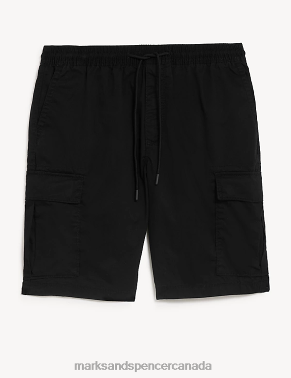 Men Black Clothing Marks & Spencer Pure Cotton Elasticated Waist Cargo Shorts 20VTD5891 - Marks and Spencer Canada locations