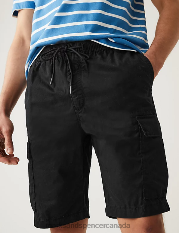Men Black Clothing Marks & Spencer Pure Cotton Elasticated Waist Cargo Shorts 20VTD5891 - Marks and Spencer Canada locations