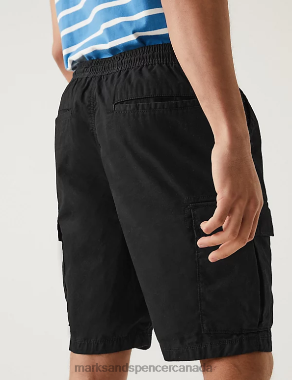 Men Black Clothing Marks & Spencer Pure Cotton Elasticated Waist Cargo Shorts 20VTD5891 - Marks and Spencer Canada locations
