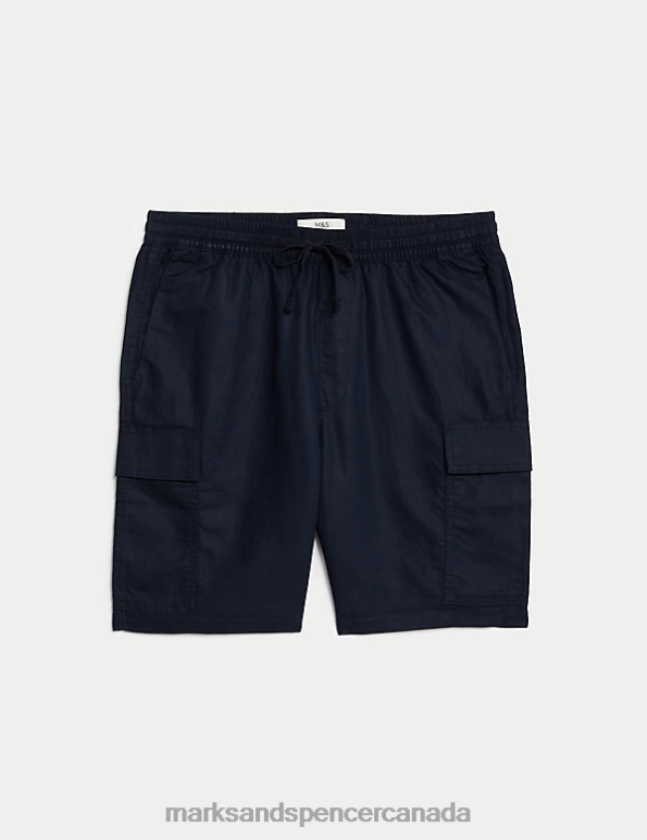 Marks and Spencer near me - Men Dark Navy Clothing Marks & Spencer Linen Blend Elasticated Waist Utility Shorts 20VTD5652