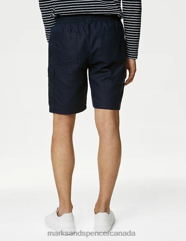 Marks and Spencer near me - Men Dark Navy Clothing Marks & Spencer Linen Blend Elasticated Waist Utility Shorts 20VTD5652