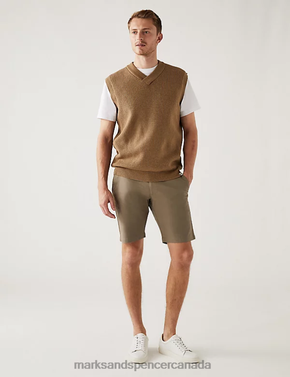Marks and Spencer Canada - Men Dark Stone Clothing Marks & Spencer Stretch Chino Shorts 20VTD6123