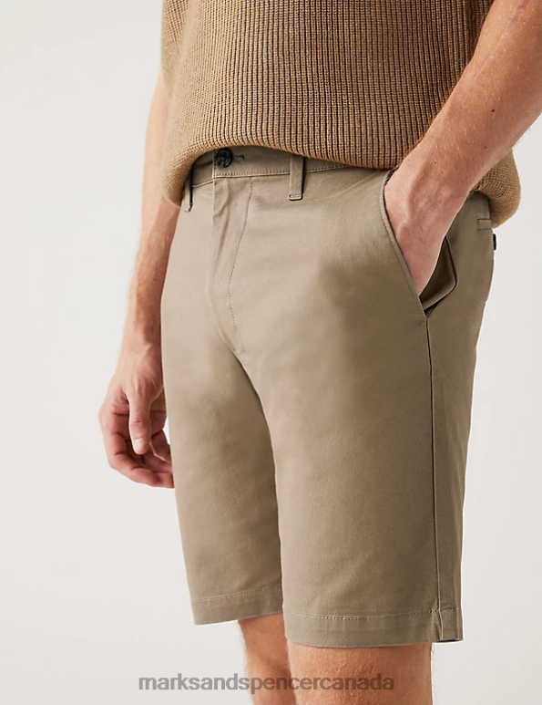 Marks and Spencer Canada - Men Dark Stone Clothing Marks & Spencer Stretch Chino Shorts 20VTD6123