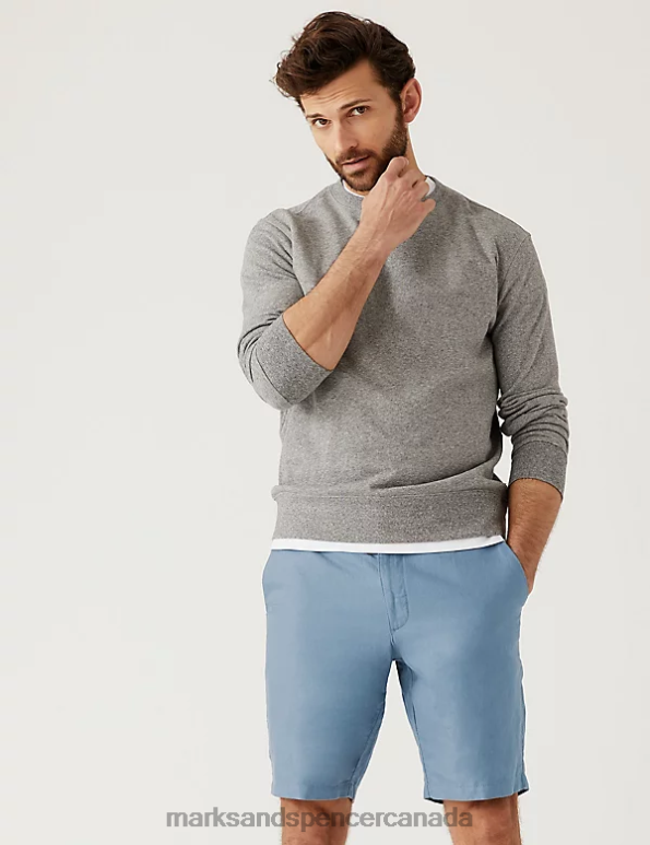 Men Dusty Blue Clothing Marks & Spencer Linen Blend Chino Shorts 20VTD5581 - Marks and Spencer online