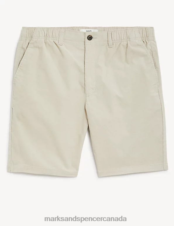 Men Ecru Clothing Marks & Spencer Pure Cotton Corduroy Elasticated Waist Shorts 20VTD6134 - Marks and Spencer Canada locations