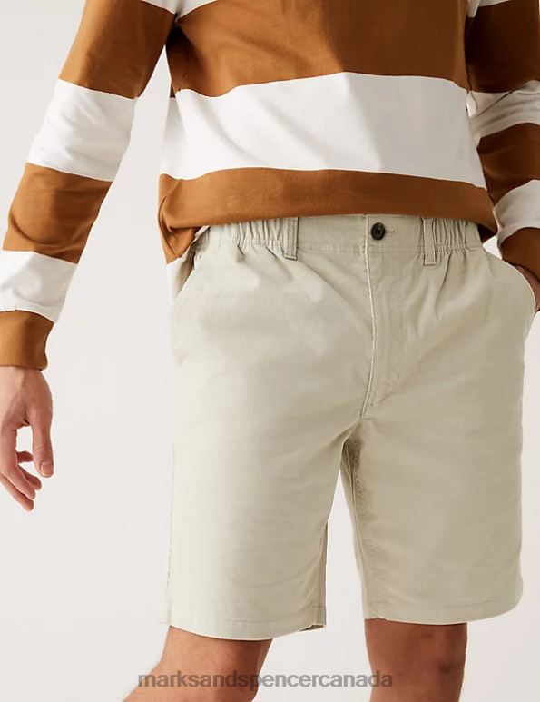 Men Ecru Clothing Marks & Spencer Pure Cotton Corduroy Elasticated Waist Shorts 20VTD6134 - Marks and Spencer Canada locations