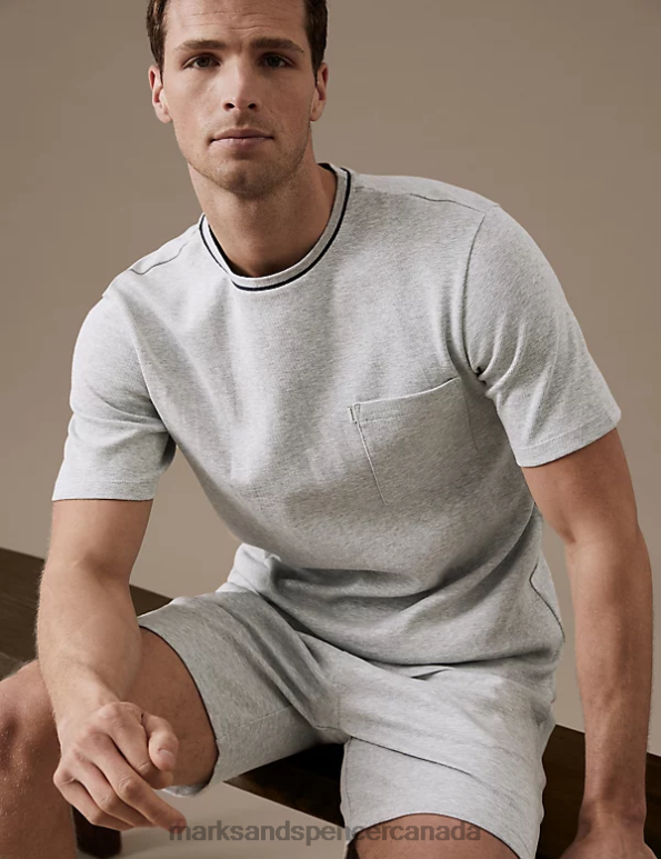 Men Grey Marl Clothing Marks & Spencer Textured Pure Cotton Jersey Shorts 20VTD6161 - Marks and Spencer outlet