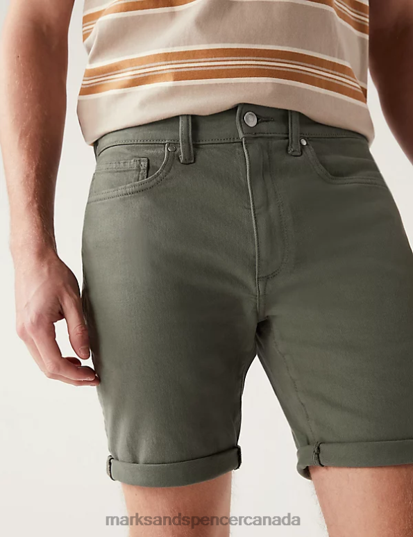 Marks and Spencer sale - Men Khaki Clothing Marks & Spencer Tea Dyed Stretch Denim Shorts 20VTD6458