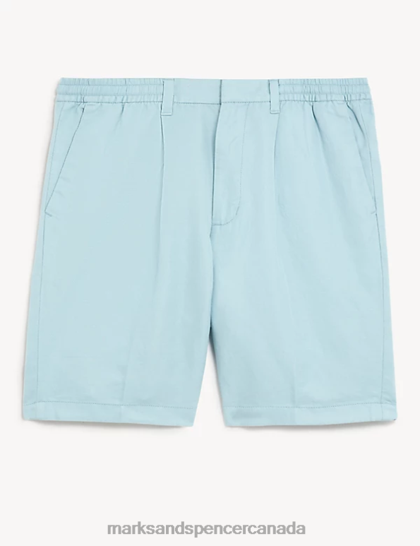 Marks and Spencer near me - Men Light Blue Clothing Marks & Spencer Cotton Linen Elasticated Waist Chino Shorts 20VTD6366
