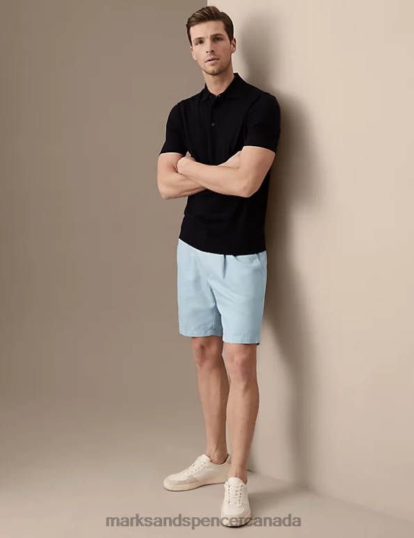 Marks and Spencer near me - Men Light Blue Clothing Marks & Spencer Cotton Linen Elasticated Waist Chino Shorts 20VTD6366