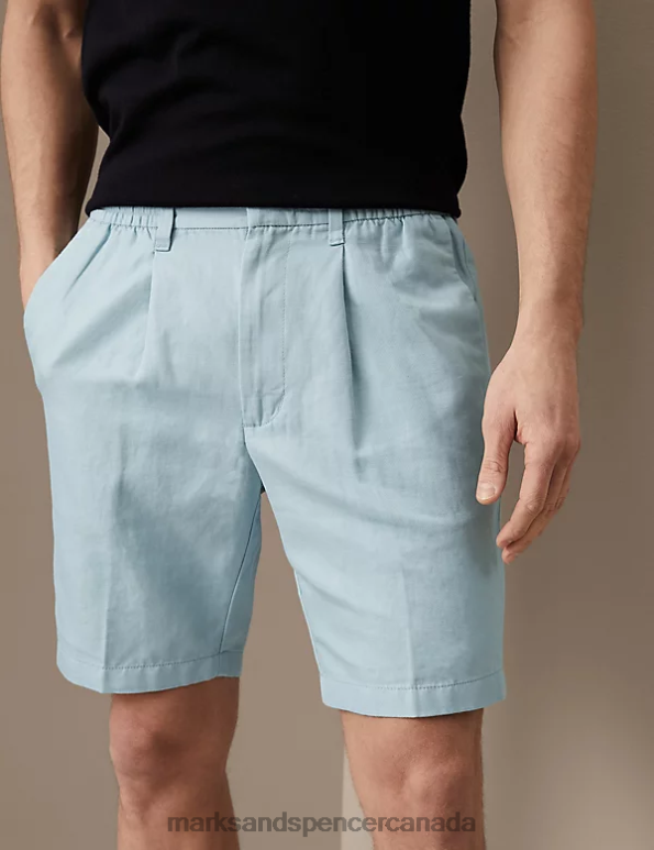 Marks and Spencer near me - Men Light Blue Clothing Marks & Spencer Cotton Linen Elasticated Waist Chino Shorts 20VTD6366