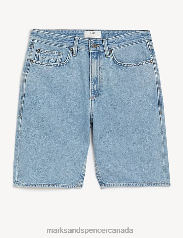 Men Light Blue Clothing Marks & Spencer Recycled Rigid Denim Shorts 20VTD5983 - Marks and Spencer online