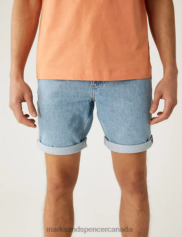Men Light Blue Clothing Marks & Spencer Recycled Rigid Denim Shorts 20VTD5983 - Marks and Spencer online