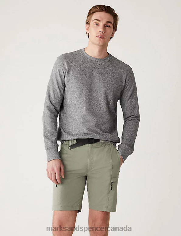 Men Light Green Clothing Marks & Spencer Belted Trekking Shorts with Stormwear 20VTD5007 - Marks and Spencer outlet