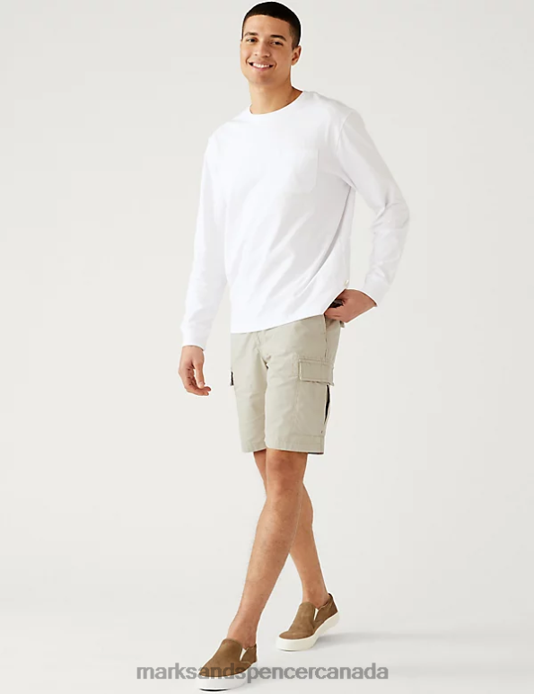 Men Light Stone Clothing Marks & Spencer Pure Cotton Cargo Shorts 20VTD5699 - Marks and Spencer online
