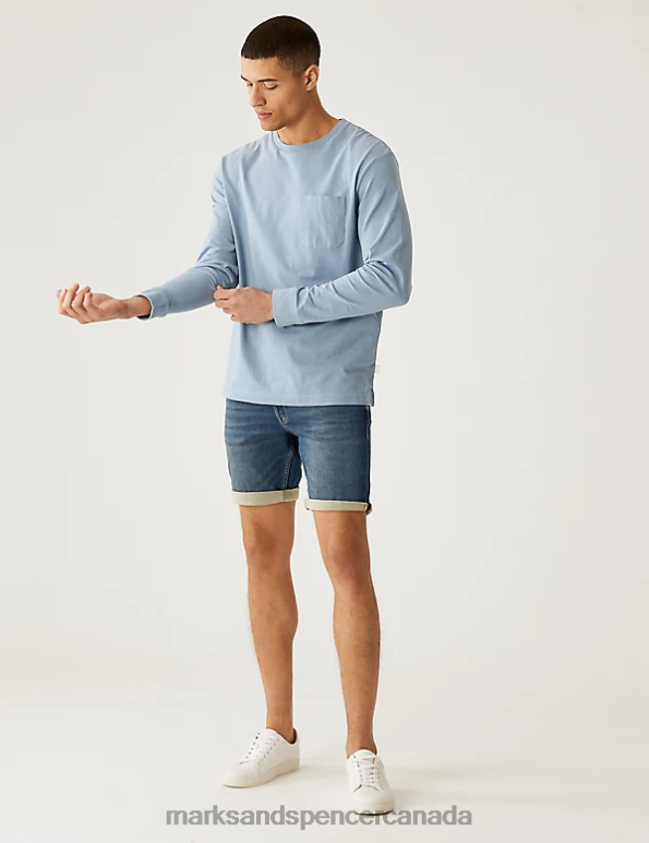Men Medium Blue Clothing Marks & Spencer 5 Pocket Denim Shorts 20VTD5905 - Marks and Spencer outlet