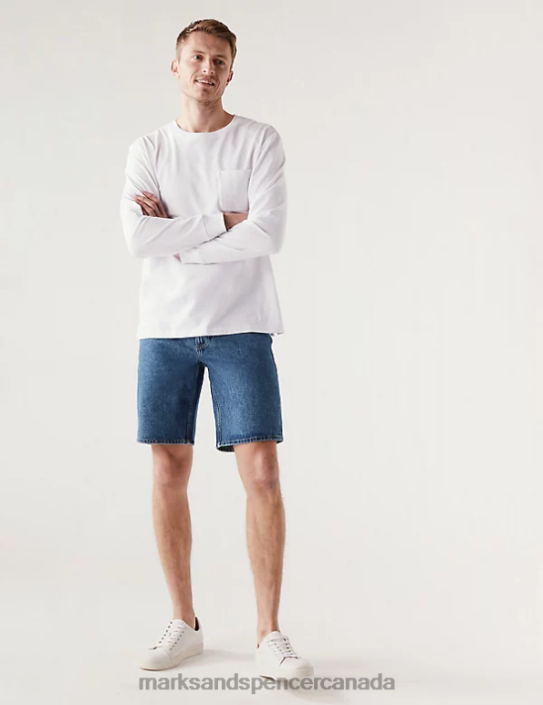Men Medium Blue Clothing Marks & Spencer Recycled Rigid Denim Shorts 20VTD6370 - Marks and Spencer Canada locations