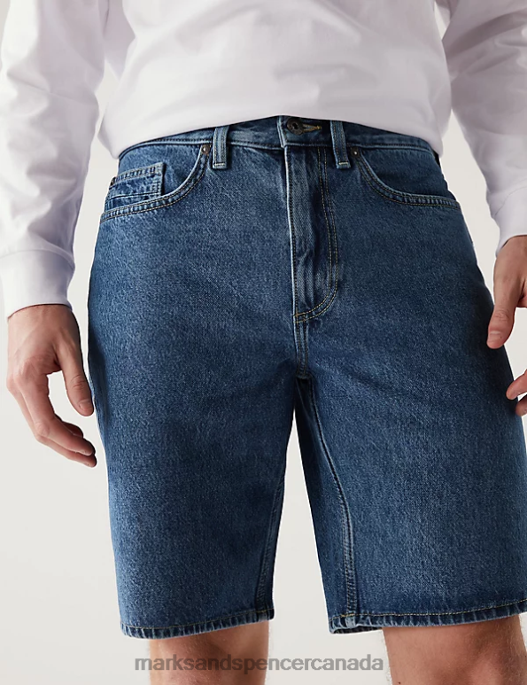 Men Medium Blue Clothing Marks & Spencer Recycled Rigid Denim Shorts 20VTD6370 - Marks and Spencer Canada locations