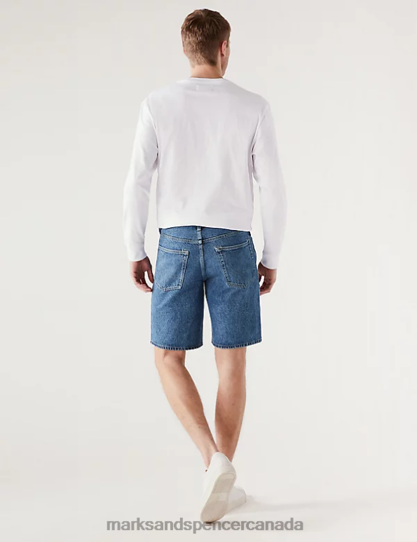 Men Medium Blue Clothing Marks & Spencer Recycled Rigid Denim Shorts 20VTD6370 - Marks and Spencer Canada locations