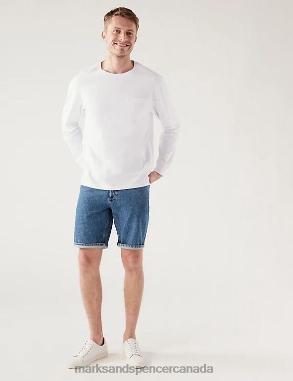 Men Medium Blue Clothing Marks & Spencer Recycled Rigid Denim Shorts 20VTD6370 - Marks and Spencer Canada locations