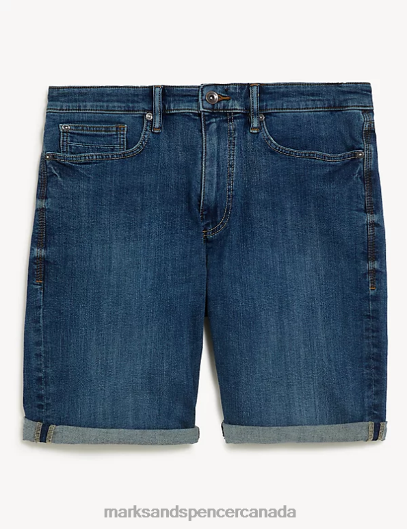 Men Mid Blue Clothing Marks & Spencer Stretch Denim Shorts 20VTD7139 - Marks and Spencer Canada locations