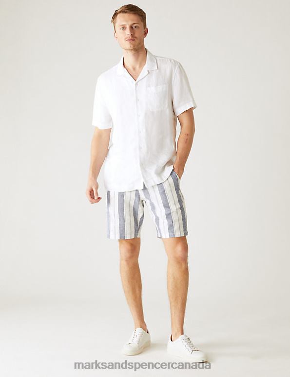 Men Multi Clothing Marks & Spencer Linen Rich Striped Chino Shorts 20VTD5596 - Marks and Spencer Canada locations